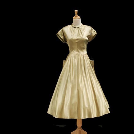 Vintage Green Stripe Silk Satin Dress