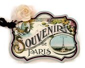 Paris Souvenir Tags, Vintage Paris, Gift Tags French Blue, Circa 1920 Paris Postcard