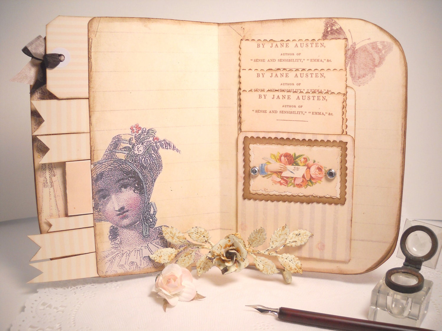 Jane Austen Journal,  Pride and Prejudice,  Handmade Paper  Art  Journal,  Regency, Literature, Jane Austen Diary