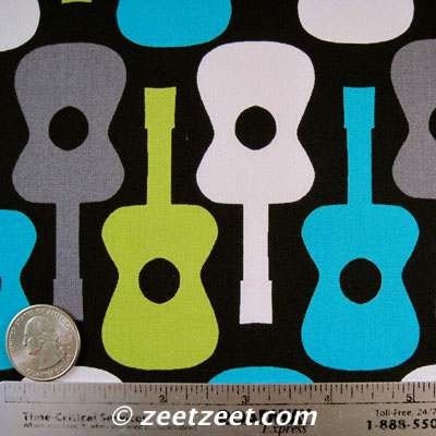 By the Yard Michael Miller GROOVY GUITARS Lagoon Quilt Fabric Sold by the Yard