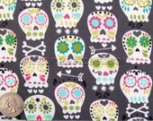 Skull Fabric Michael Miller BONEHEAD Grey Quilt Fabric - by the Yard - Sold by the Yard