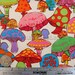 RARE COLORFUL MUSHROOMS White Quilt Fabric - by the Yard - Retro Style 60s 70s Design - New Fabric (Not vintage)