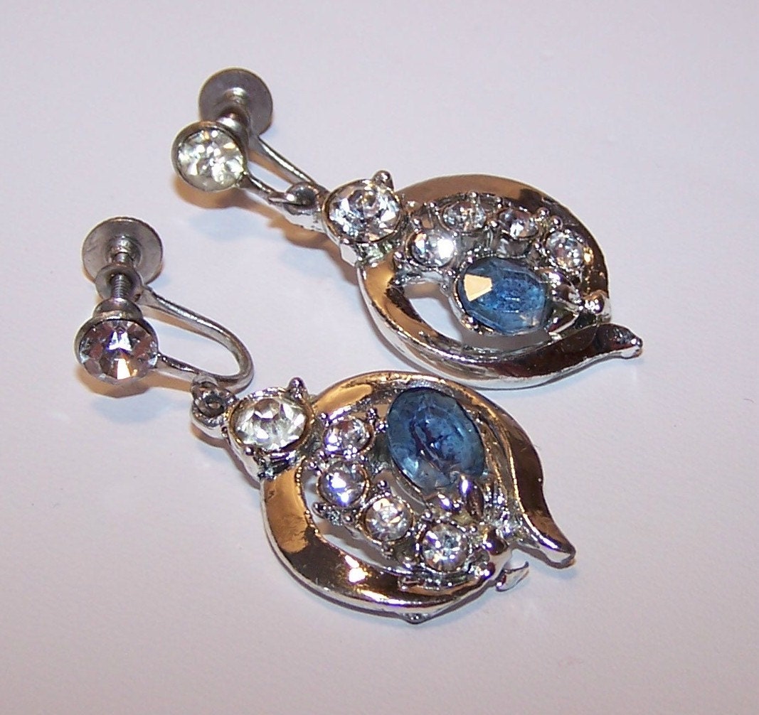 Vintage Dangle Rhinestone Screwback Earrings BRY018
