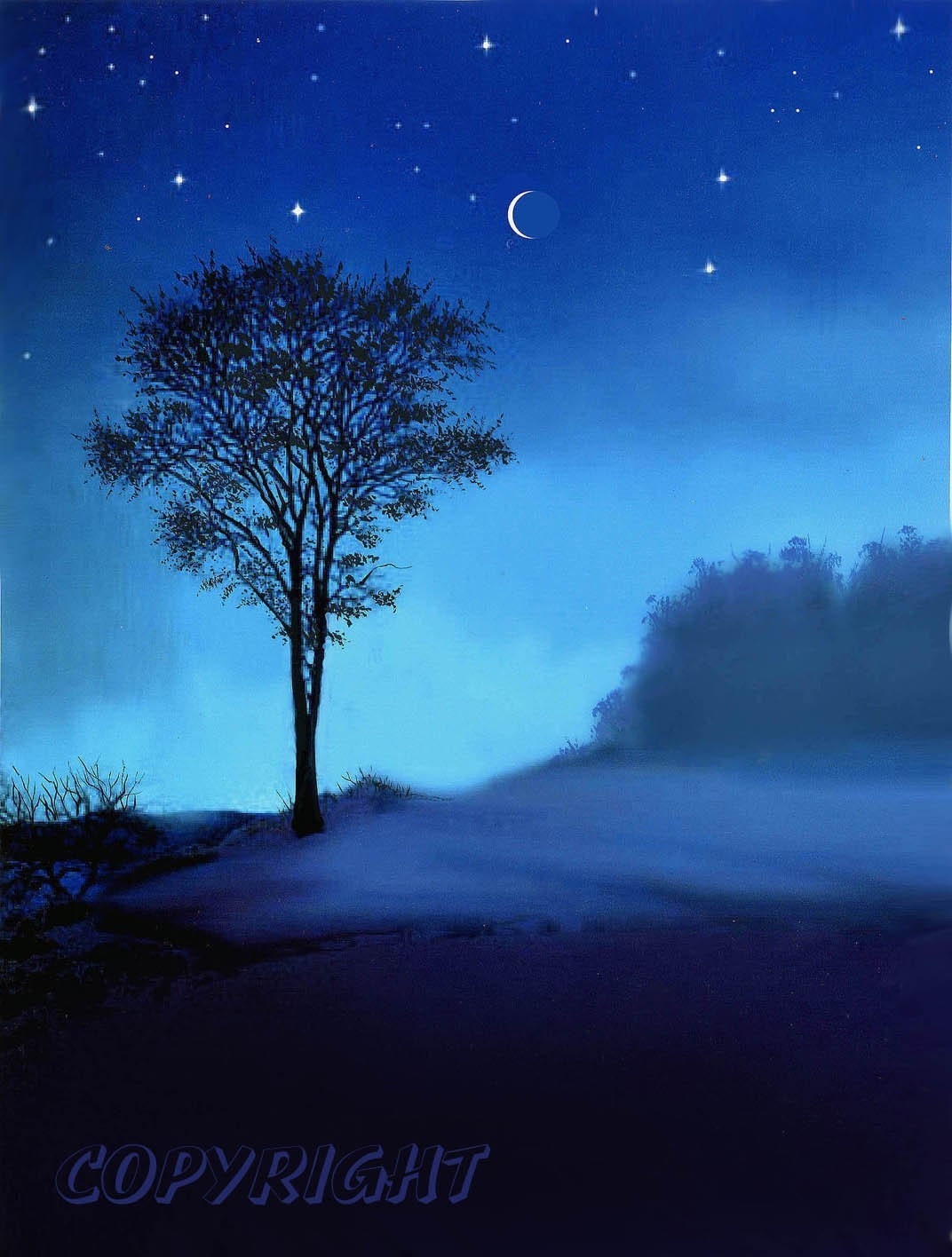 tree art BLUE MOON painting print