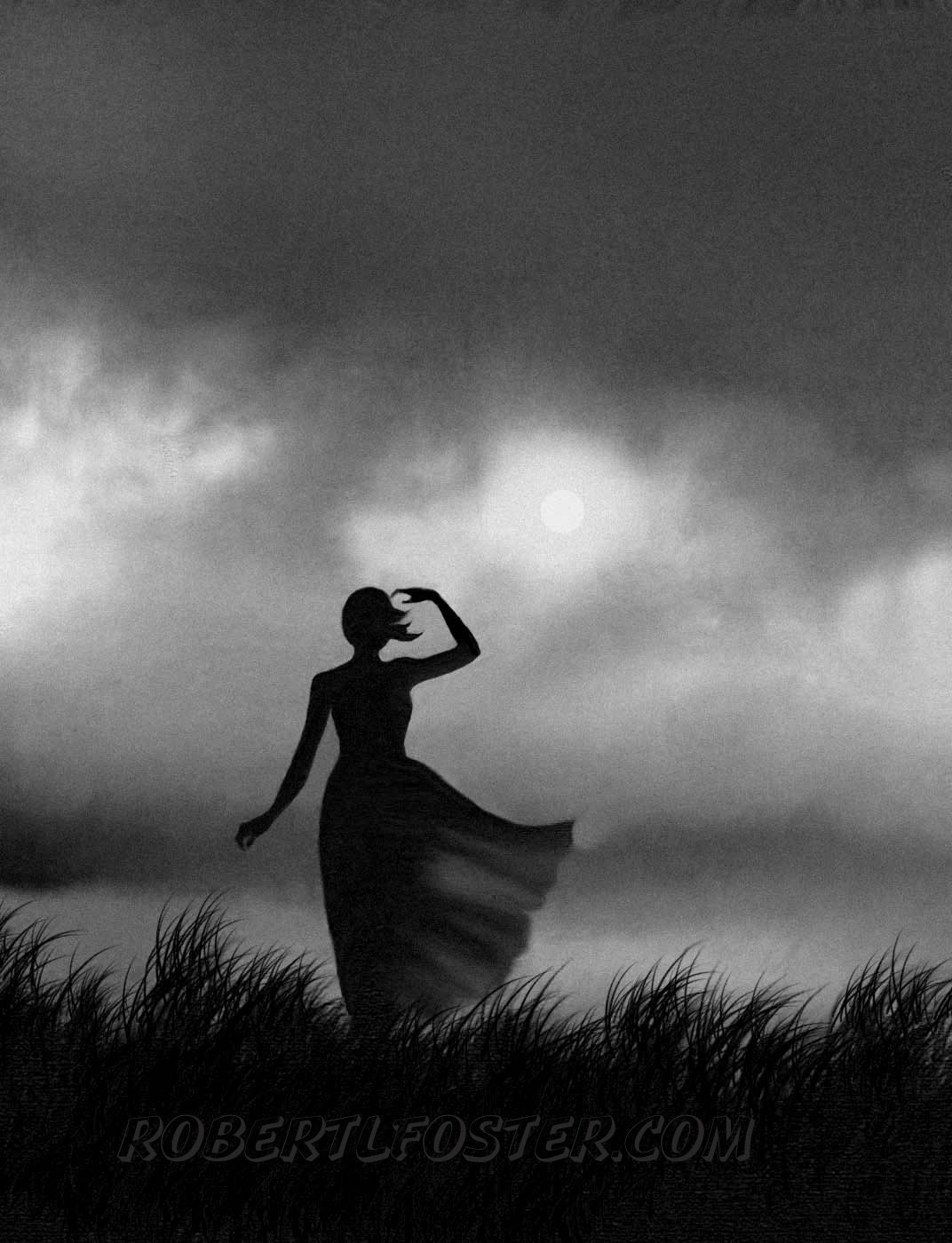 lady art print painting, woman, girl, teen, storm. romance, love, black and white