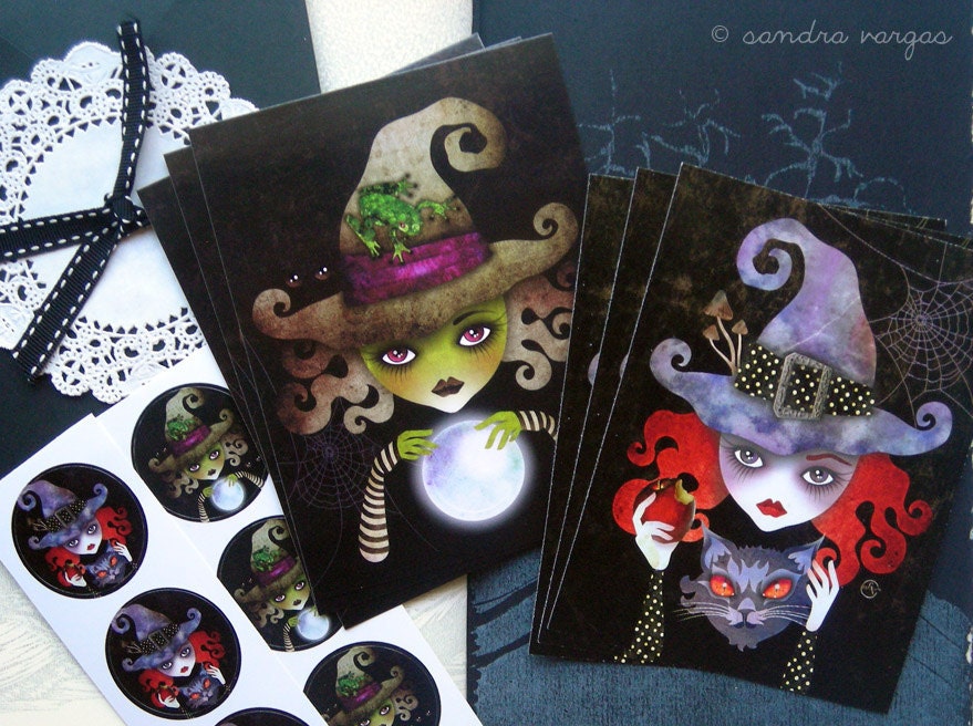 Gothic Witches - Gift Set of 6 Postcards with Seals & Envelopes