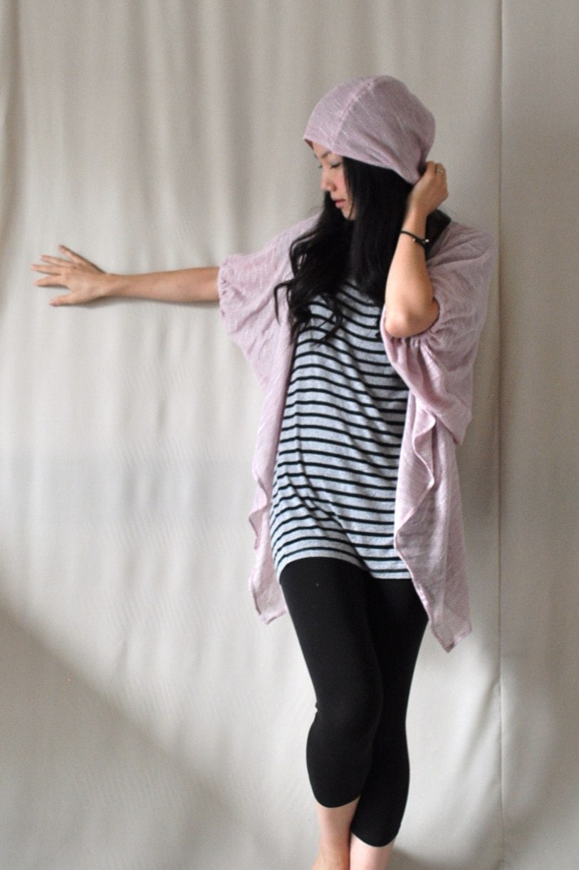 Pink Mixed Knit Bubble/Balloon Sleeve Knit Cardigan/Jacket