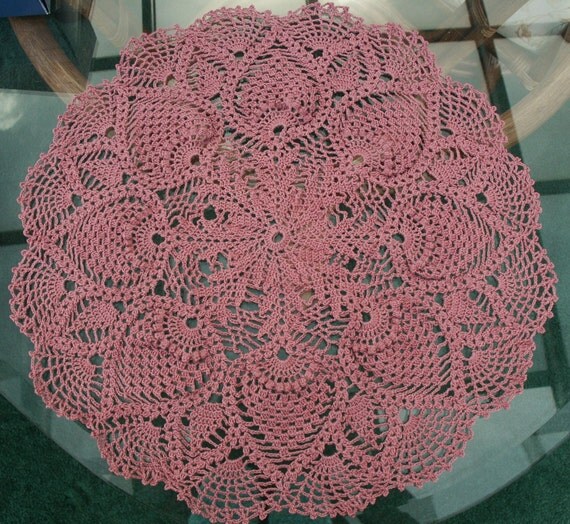Large Crocheted Cotton Mauve Pineapple Doily