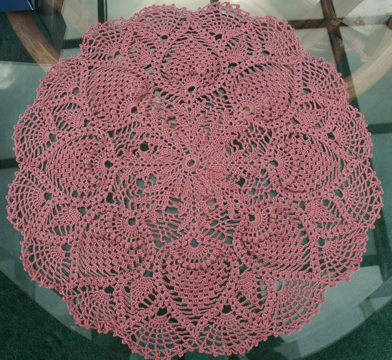 Large Crocheted Cotton Mauve Pineapple Doily