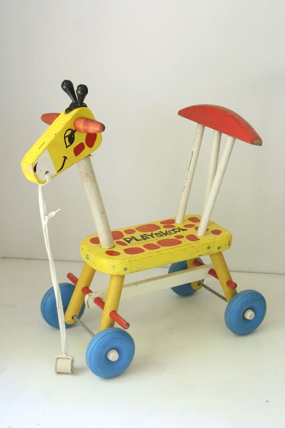 VTG Playskool wooden ride on giraffe 1966