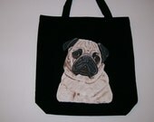 Reusable canvas tote with Fawn Pug no. 2