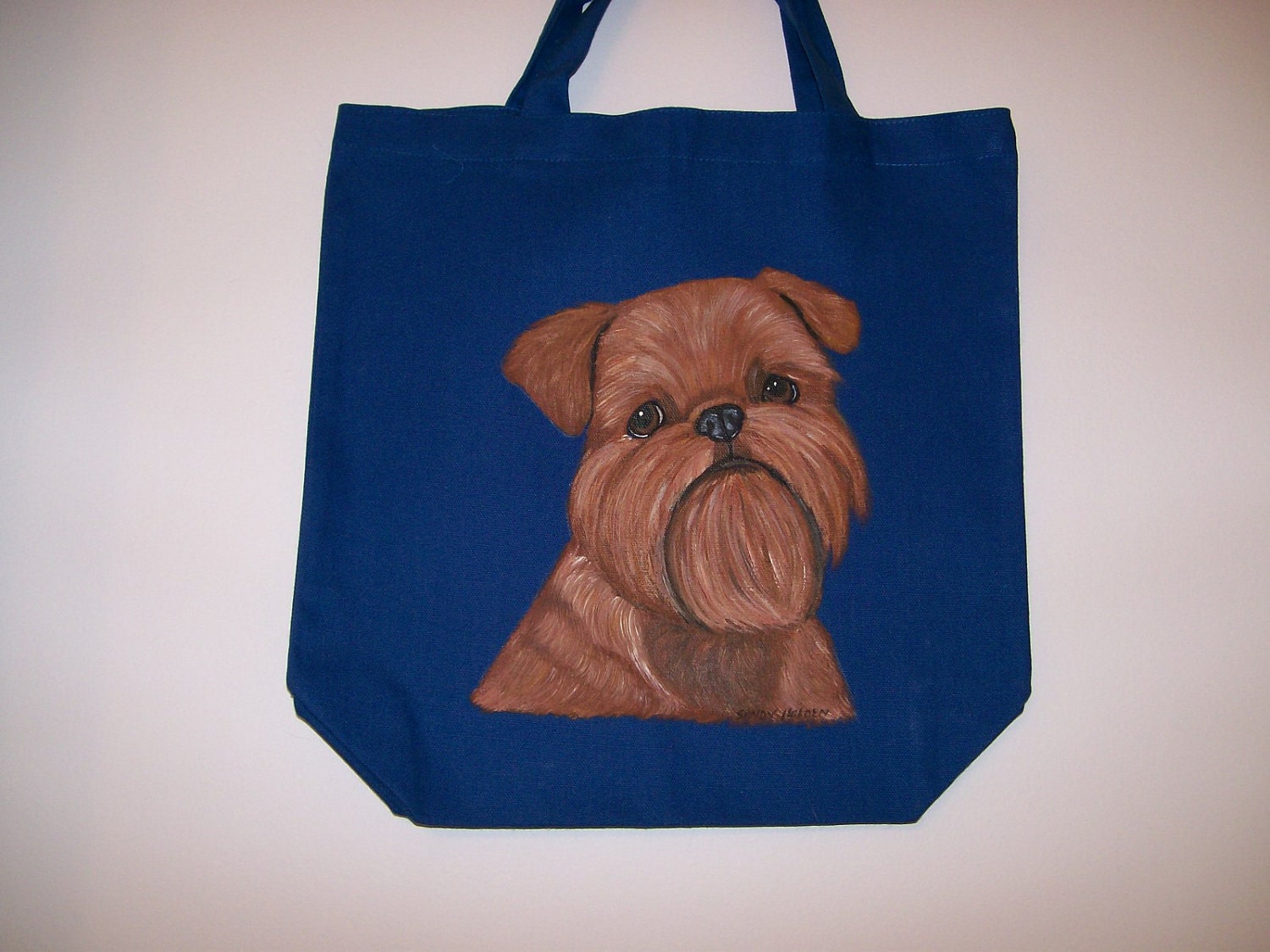 Reuseable canvas tote with a Brussels Griffon