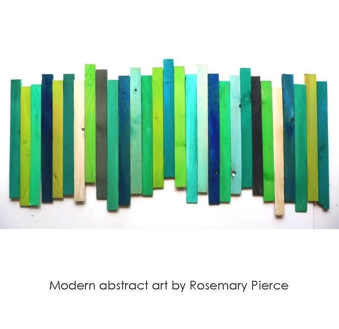 Original Abstract Geometric Reclaimed Painted Wood Wall Sculpture - 40x22 - by Rosemary Pierce