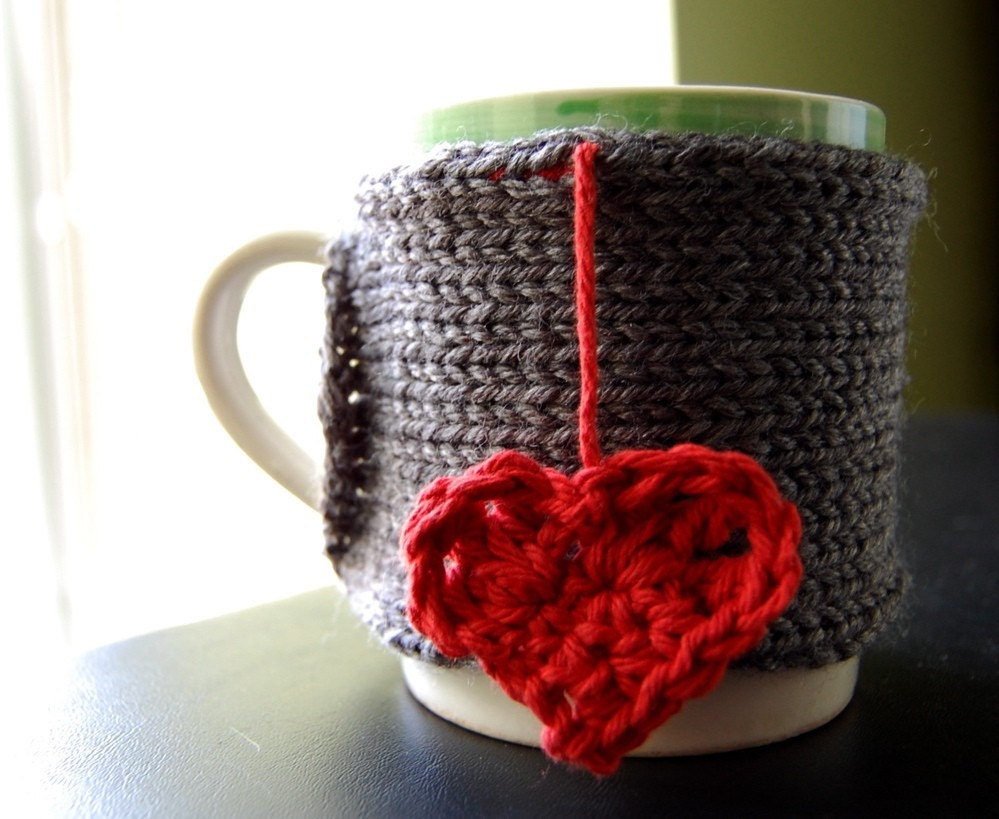 Tea Love Knit Mug Cozy with Heart