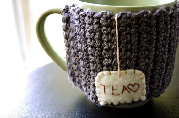 Tea Coffee Mug Cozy - Custom Wording - Grey Cosy