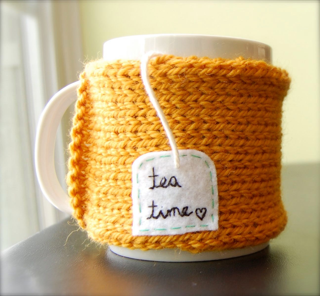 Personalized Tea Mug Cozy Knitted Pumpkin Orange Cup Cozy