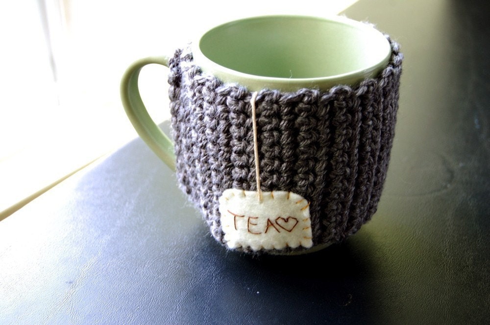 Tea Coffee Mug Cozy - Custom Wording - Grey Cosy