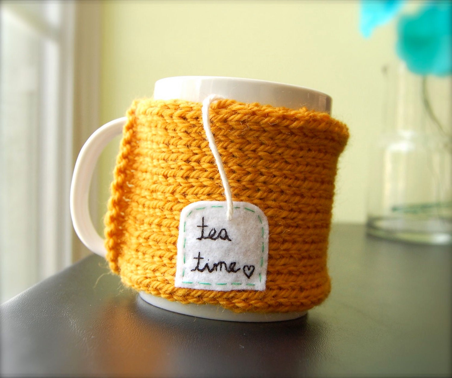 Personalized Tea Mug Cozy Knitted Pumpkin Orange Cup Cozy