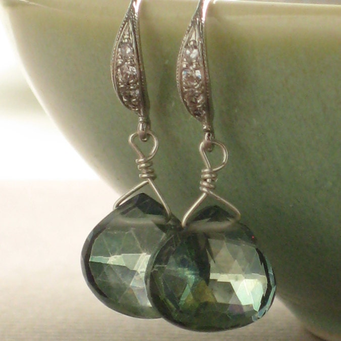 Prima Earrings - Green Mystic Quartz and Pavé CZ drops in Rhodium Plated Sterling Silver
