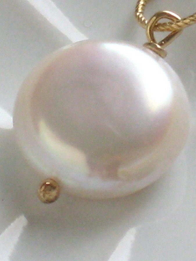 White Coin Pearl Pendant in 14k Gold Fill
