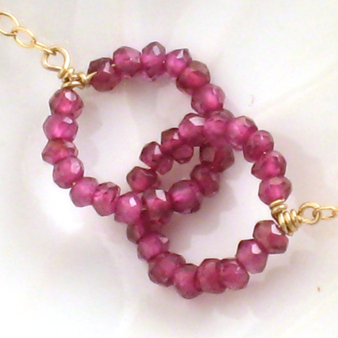 Entwine Necklace - Garnet intertwined rings in 14K Gold Fill