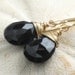 Black Spinel Earrings, Faceted Black Briolettes, Midnight, Wire wrapped in Gold fill, Simple Dangles, Elegant Earrings