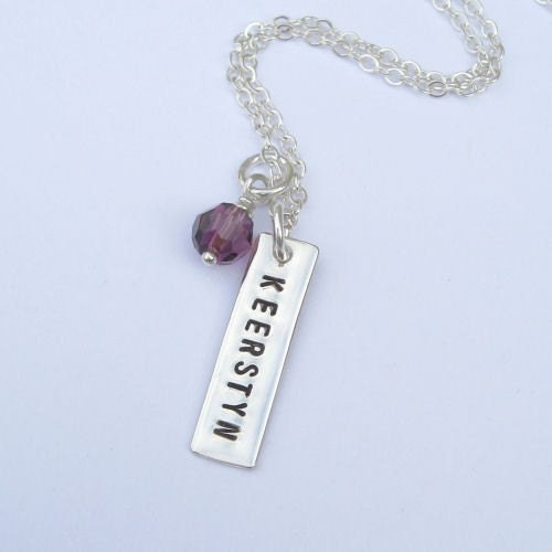 Hand Stamped Jewelry Personalized Necklace Tag and Birthstone