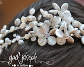 Bridal Headpiece Double Headband with Freshwater Pearls, Sterling Silver and Crystal