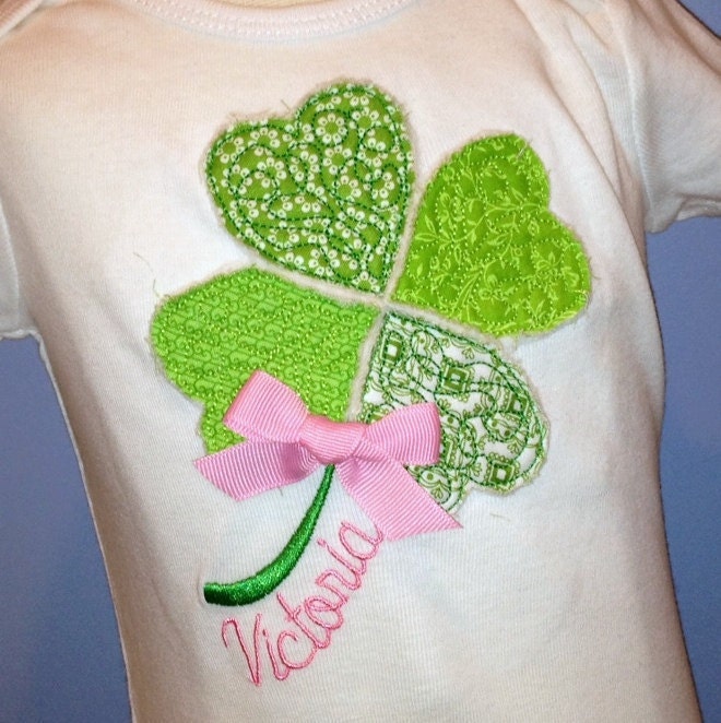 Quilted Shamrock Saint Patrick's Day Applique Custom Onesie or T Shirt