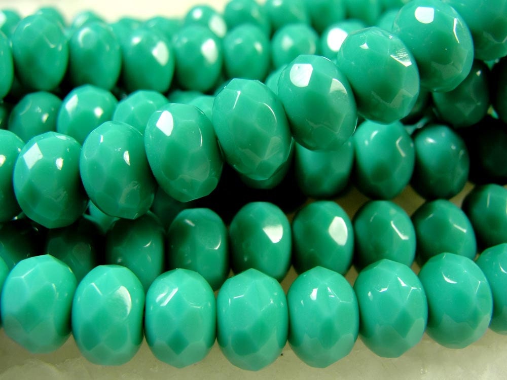Czech Glass Turquoise faceted large 9x6mm rondelle Beads 8pcs