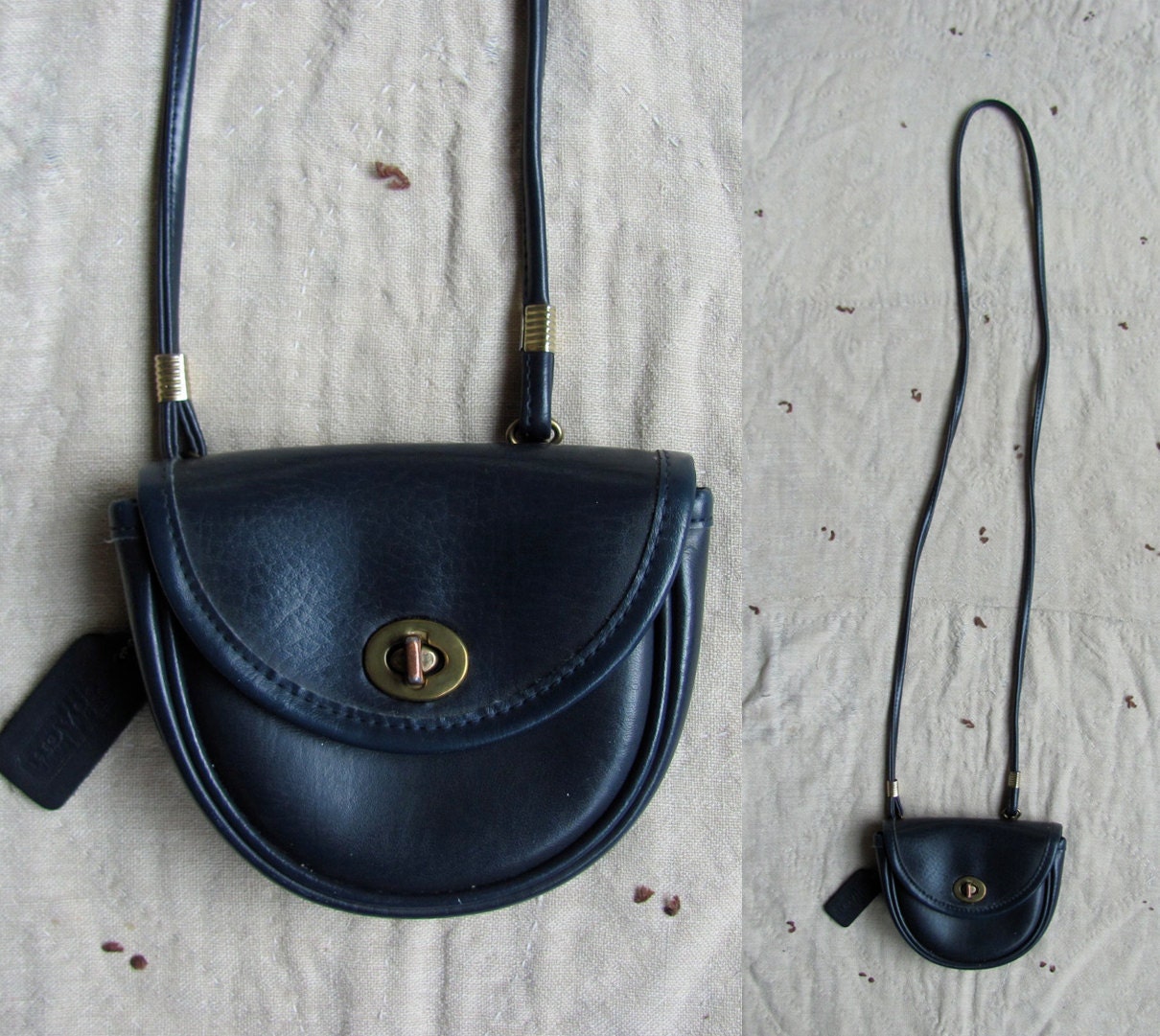 ... 1980s Coach knock off mini purse  navy leather crossbody  belt bag