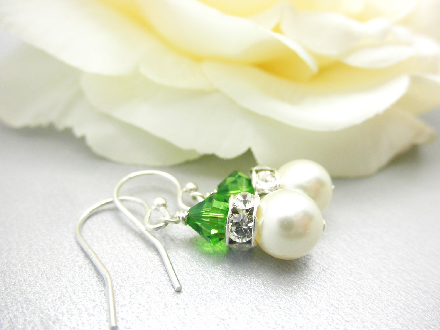 Bridesmaid Earring- Simple Pearl and Crystal Earrings- Wedding- Bridal -Bridesmaid- Sterling Silver - AliChristineJewelry