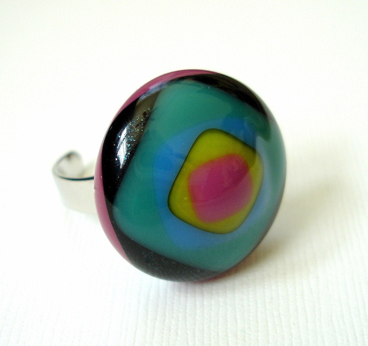 Colorful Layers Fused Glass Ring