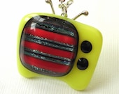 Retro Yellow Television Fused Glass Necklace