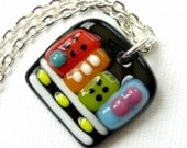 Bright Color City Fused Glass Pendant Necklace