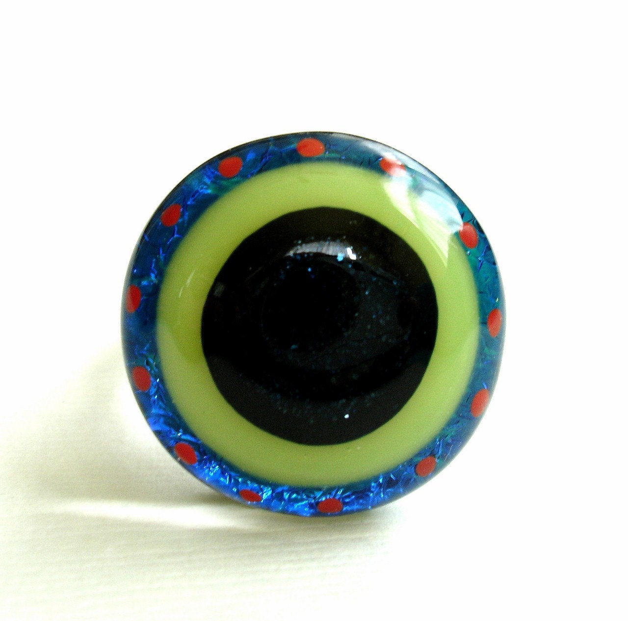 Not So Evil Eye Fused Glass Ring in Blue and Yellow