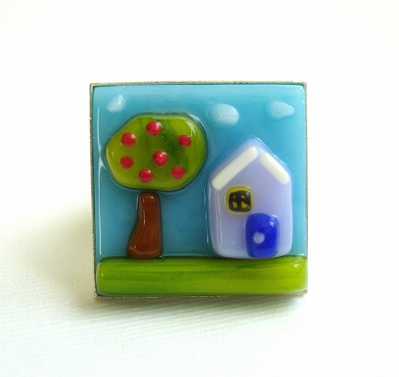 My Purple House Fused Glass Adjustable Ring