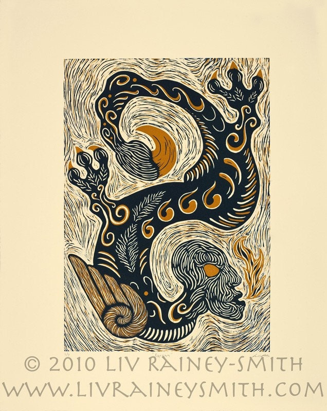Egress woodcut print