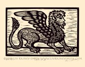 Sphinx woodcut fine art print 8x10