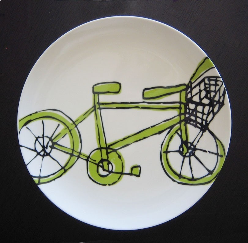Melamine Bicycle Plate in Lime Green and Black