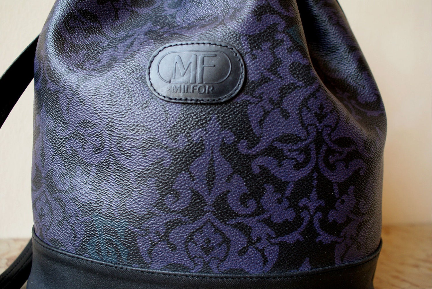 Purple and Black Tapestry Print Large Bucket Bag