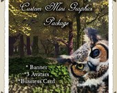 CUSTOM Owl MINI Graphics Package, Banner, 3 Avatars and Business Card Design