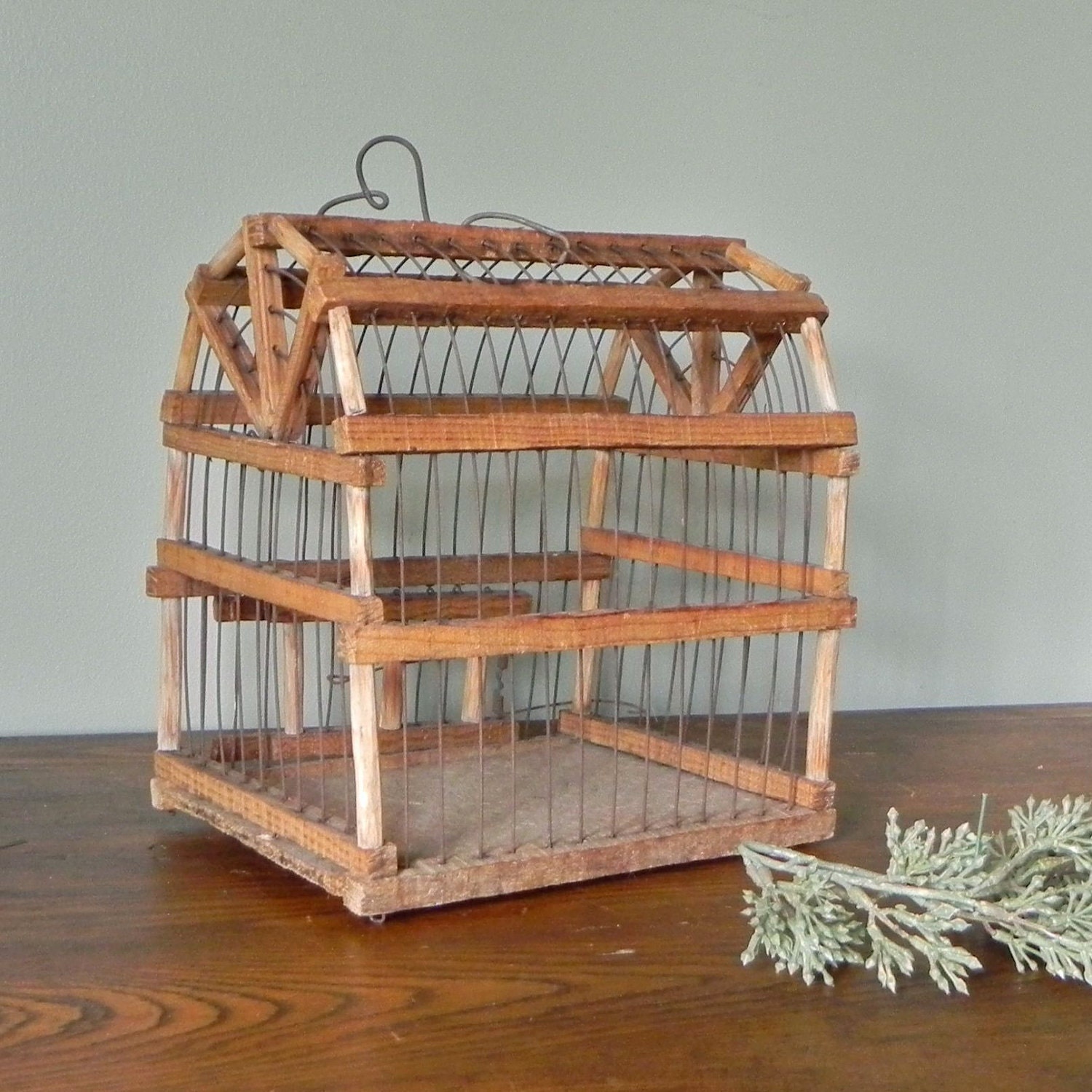 Vintage wood and wire birdcage bird cage finch by jollytimeone