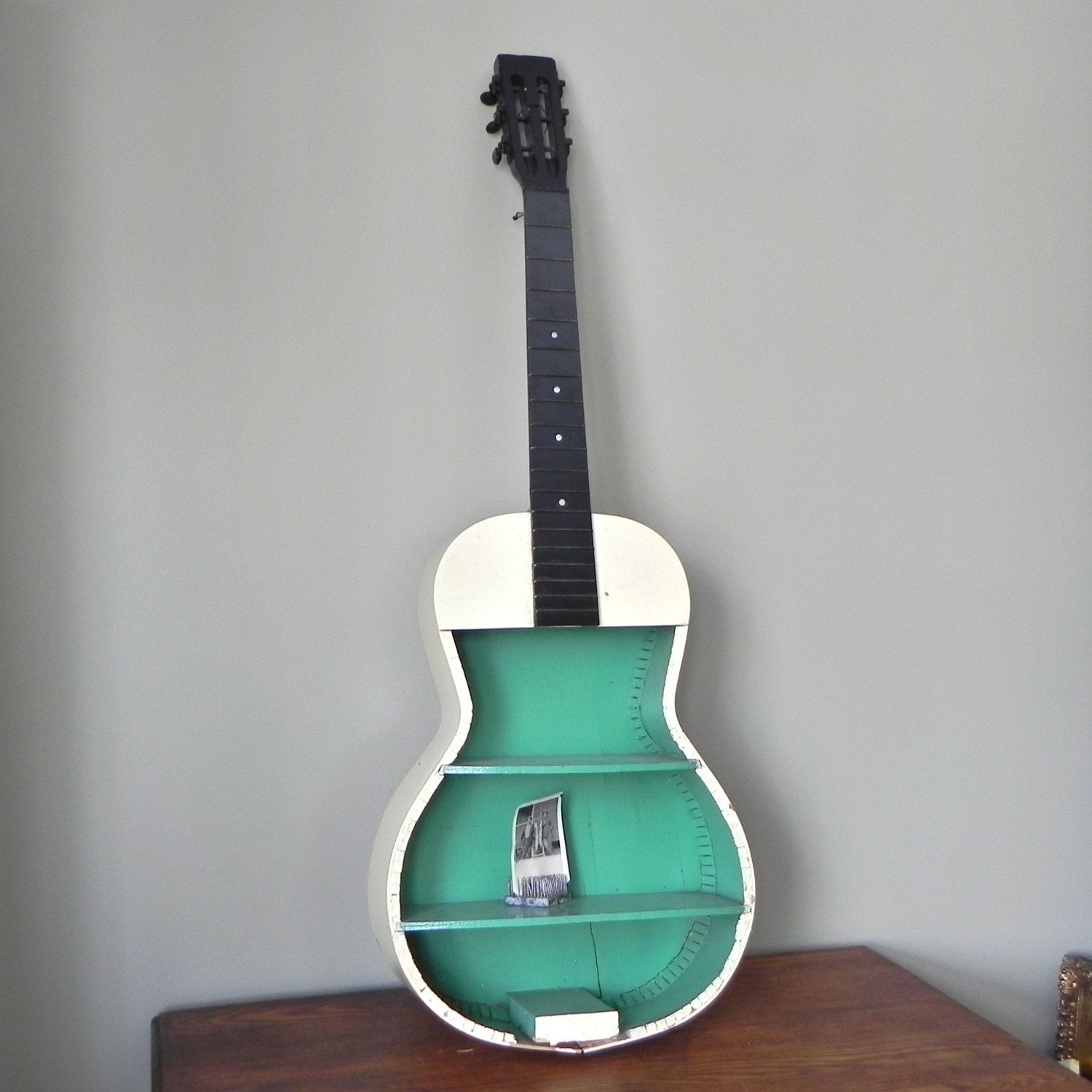 RESERVED FOR AndreaRawr  Vintage guitar shelf painted green, white and black