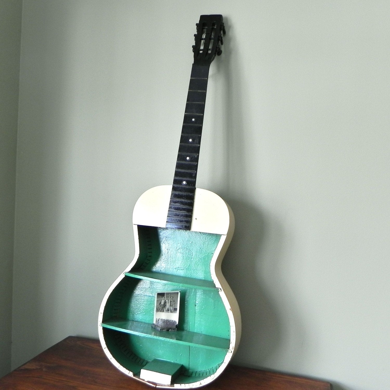 RESERVED FOR AndreaRawr  Vintage guitar shelf painted green, white and black