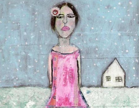 8x10 Matte Print Snowing Again - Girl, Pink Dress, Flower in Hair, Snow, Winter, White House
