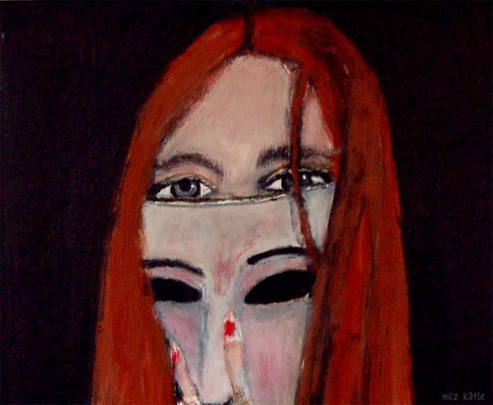 Acrylic Portrait Painting Woman Masquerade Mask 9x12 wrapped canvas She Was Her Own Illusion