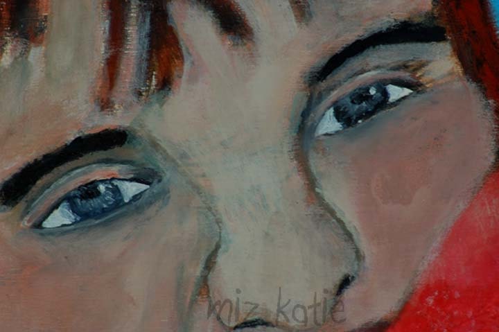 Acrylic Portrait Painting Little Red Haired Girl Eating Watermelon Original birch plywood