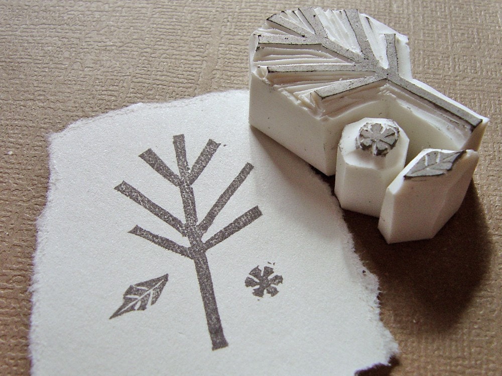 four mod seasons, a three-piece set - hand carved stamps