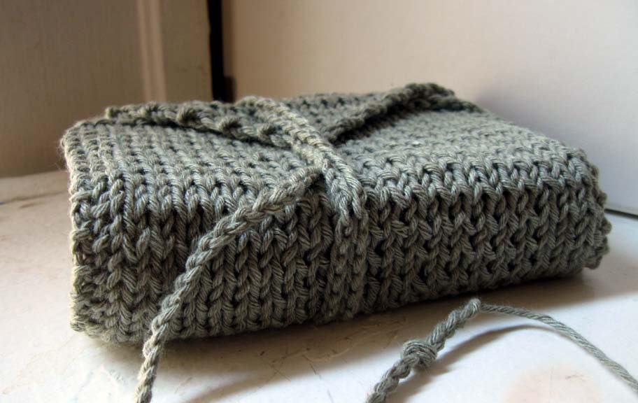 Knit Cotton tarot wrap. The Page in sagebrush